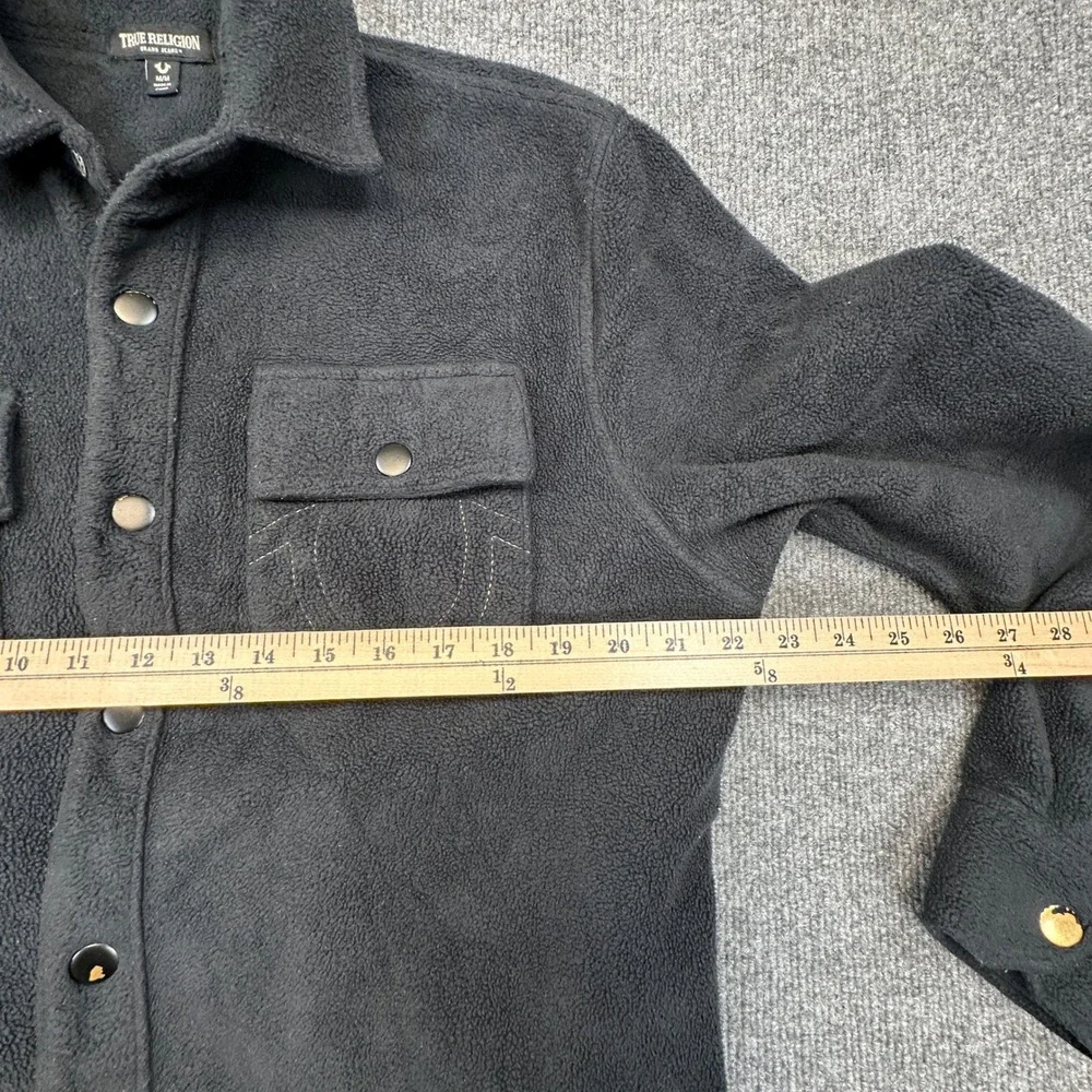 True Religion Fleece Shirt Jacket Mens Medium Black Snap Front Shacket Horseshoe